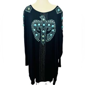 Double D Ranch Black and Blue Embellished Long Sleeve Dress